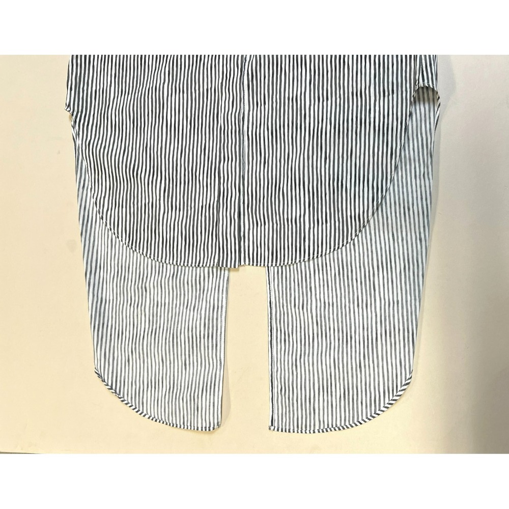 rag & bone Funky Button Up Shirt Hi/Low Hem Gray White Stripe Cap Sleeves SZ S - Picture 4 of 5